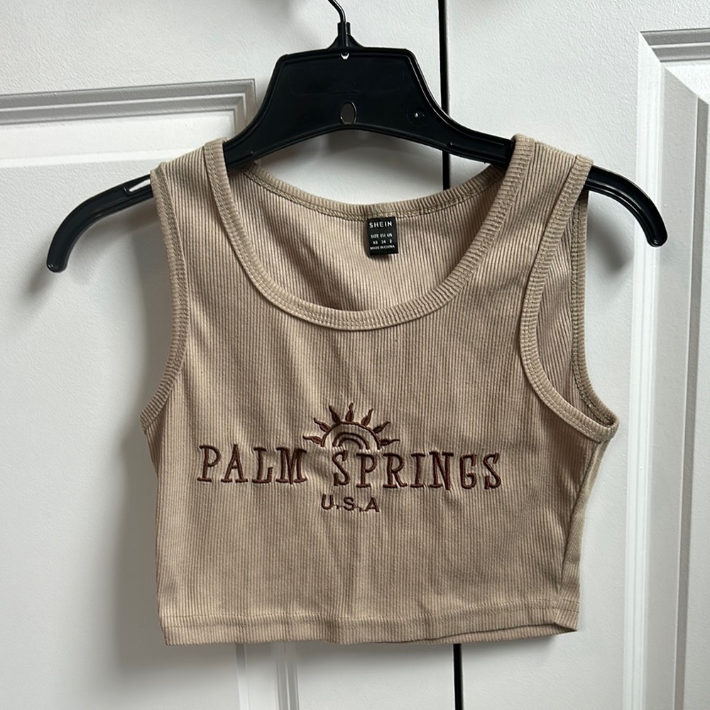 SHEIN Tan Sleeveless Fitted Crop Tank Top